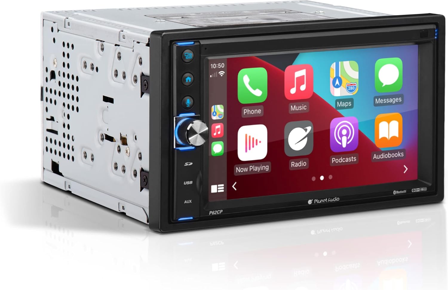 Planet Audio P62CP Car Audio Stereo System - Apple CarPlay, 6.2 Inch Double Din, Touchscreen, Bluetooth Audio and Hands-Free Calling, USB, SD, AM/FM Radio Receiver, No CD Player