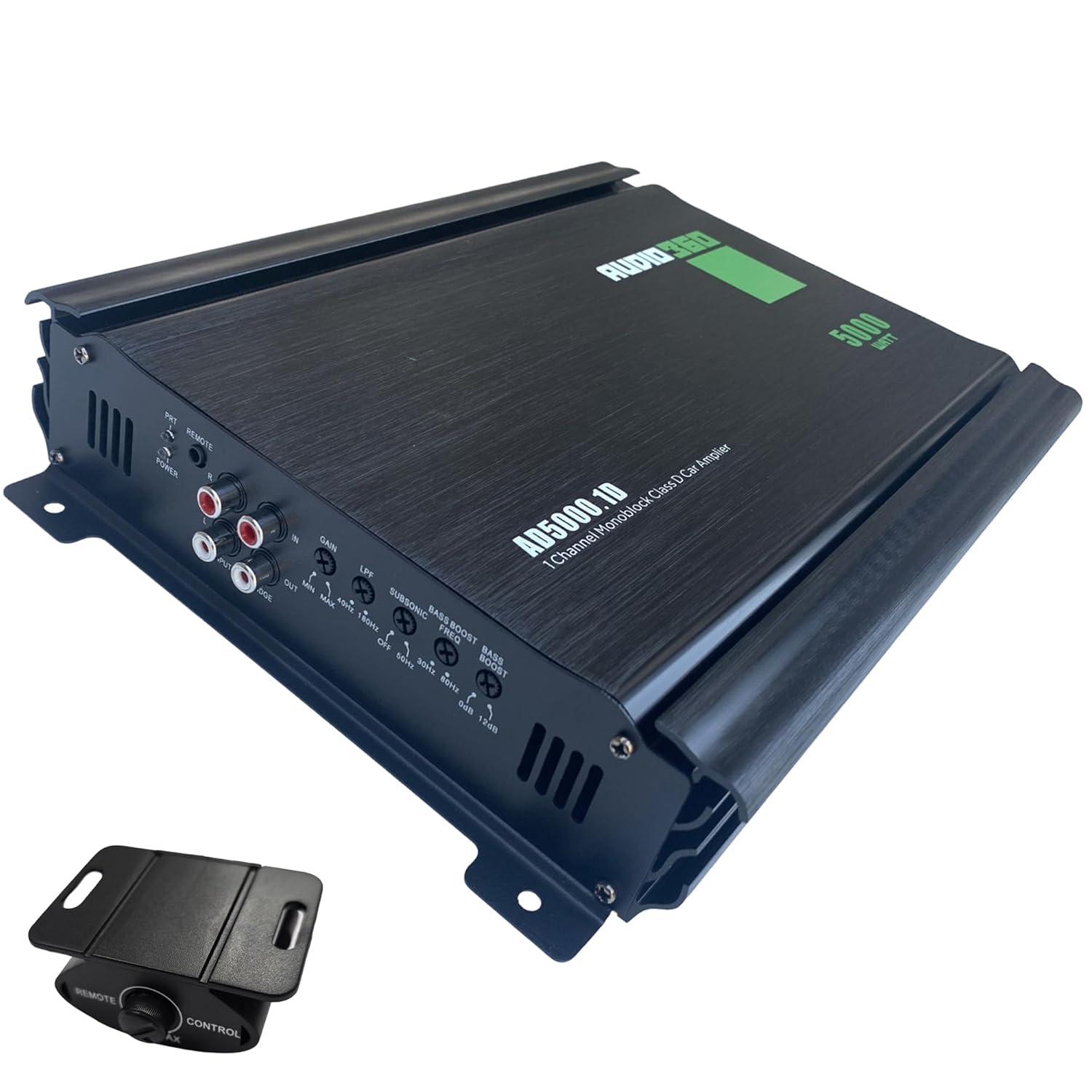 Audio360 AD5000.1 Monoblock Car Audio Amplifier, 5000W Max Power, Compact Class D 1-Ohm Stable Subwoofer Amp with 90dB SNR, Clean Deep Bass Output