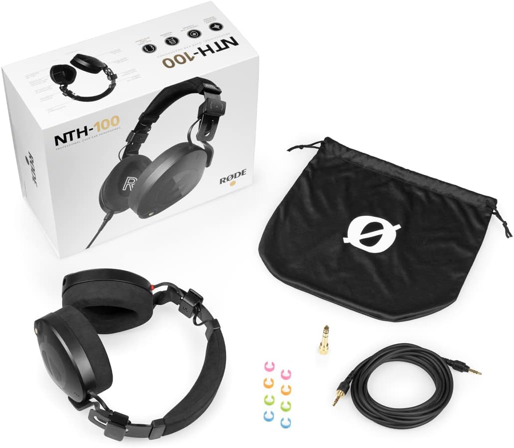 Rode NTH-100 Professional Closed-Back Over-Ear Headphones (Black) Bundle with Auray HPDS-B Headphone Stand and 3.5mm Stereo Extension Cable