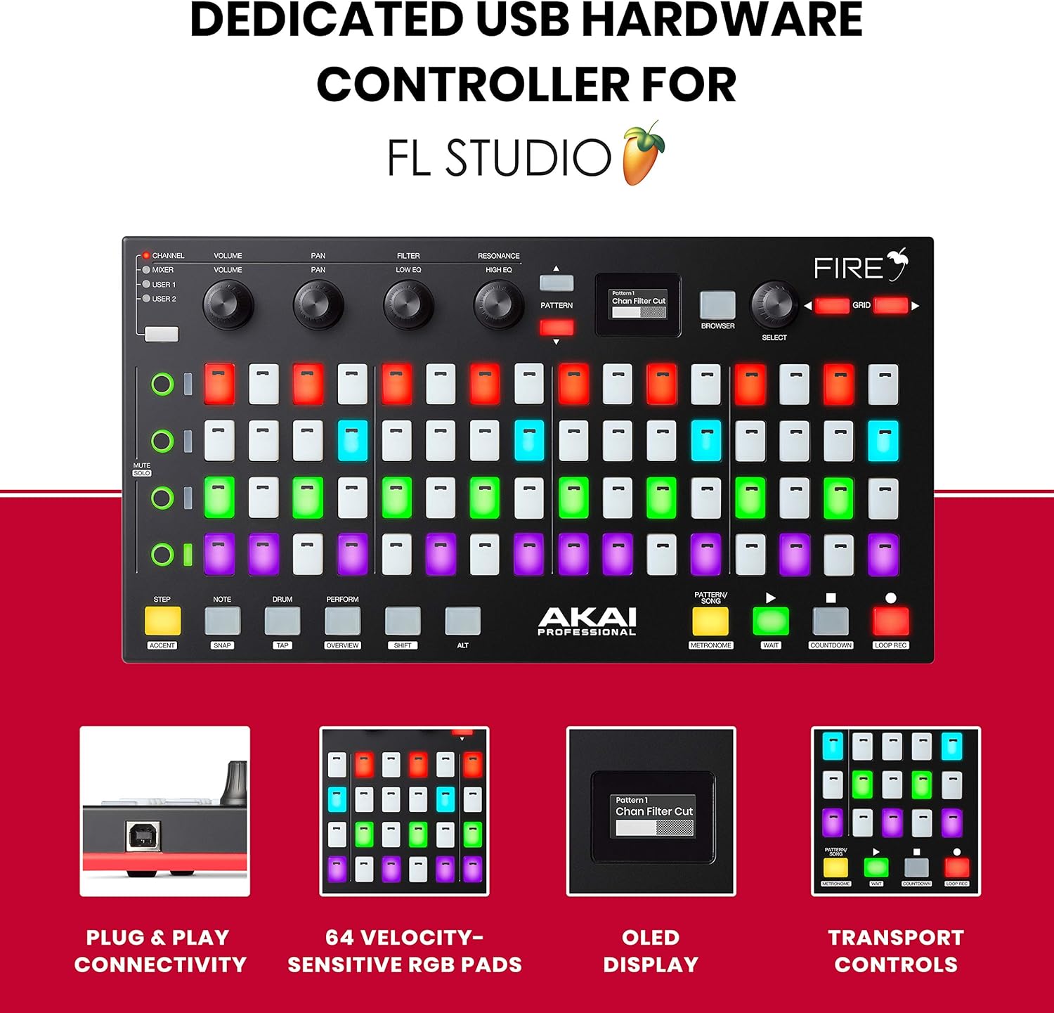 AKAI Professional Fire – USB MIDI Controller for FL Studio with 64 pad RGB Clip/Drum Pad Matrix & Professional MPK Mini MK3-25 Key USB MIDI Keyboard Controller With 8 Backlit Drum Pads