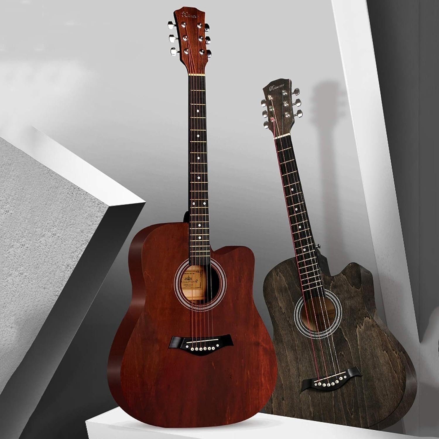 38 inch Classical Guitar Starter Kit with Bag Pick Steel String Veneer Acoustic Guitar Complete Accessories, for Kids(Size:38 inches)(Purple)