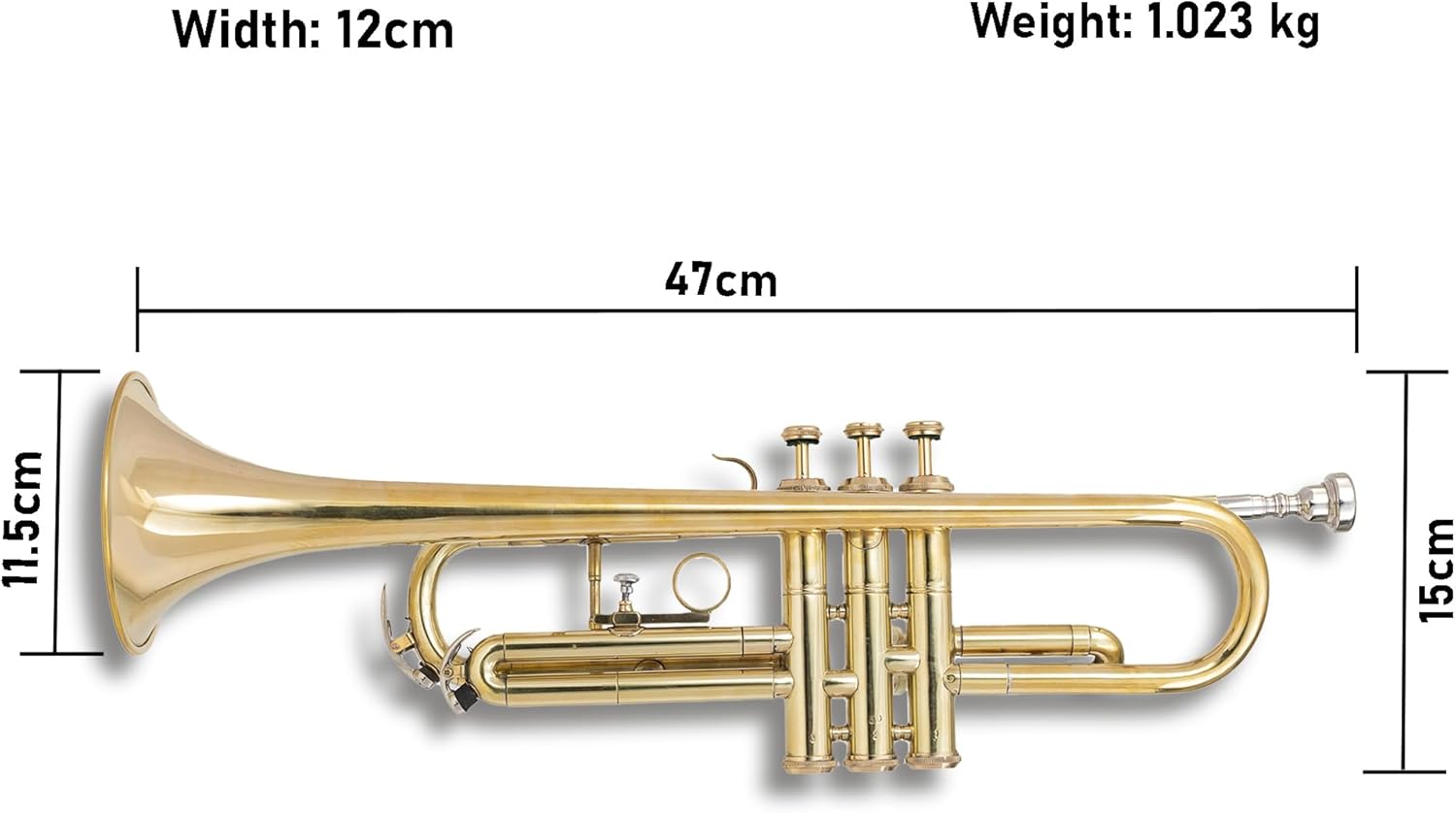 Queen Brass Trumpet Premium Kit for Beginners & Students, Brass Musical Instrument with Sturdy Case Bag, 7C Mouthpiece, Complete Cleaning Set