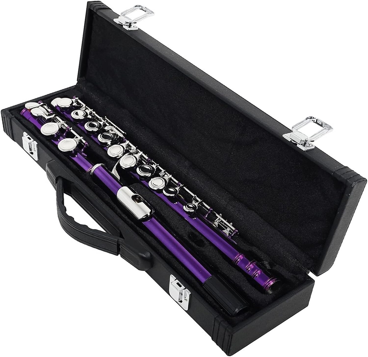 ZUZU Purple 16 Holes Flute C Tone Closed Hole Silver Key Cupronickel Flute Woodwind Instrument with Flute Case Cleaning Cloth Beginners Flute