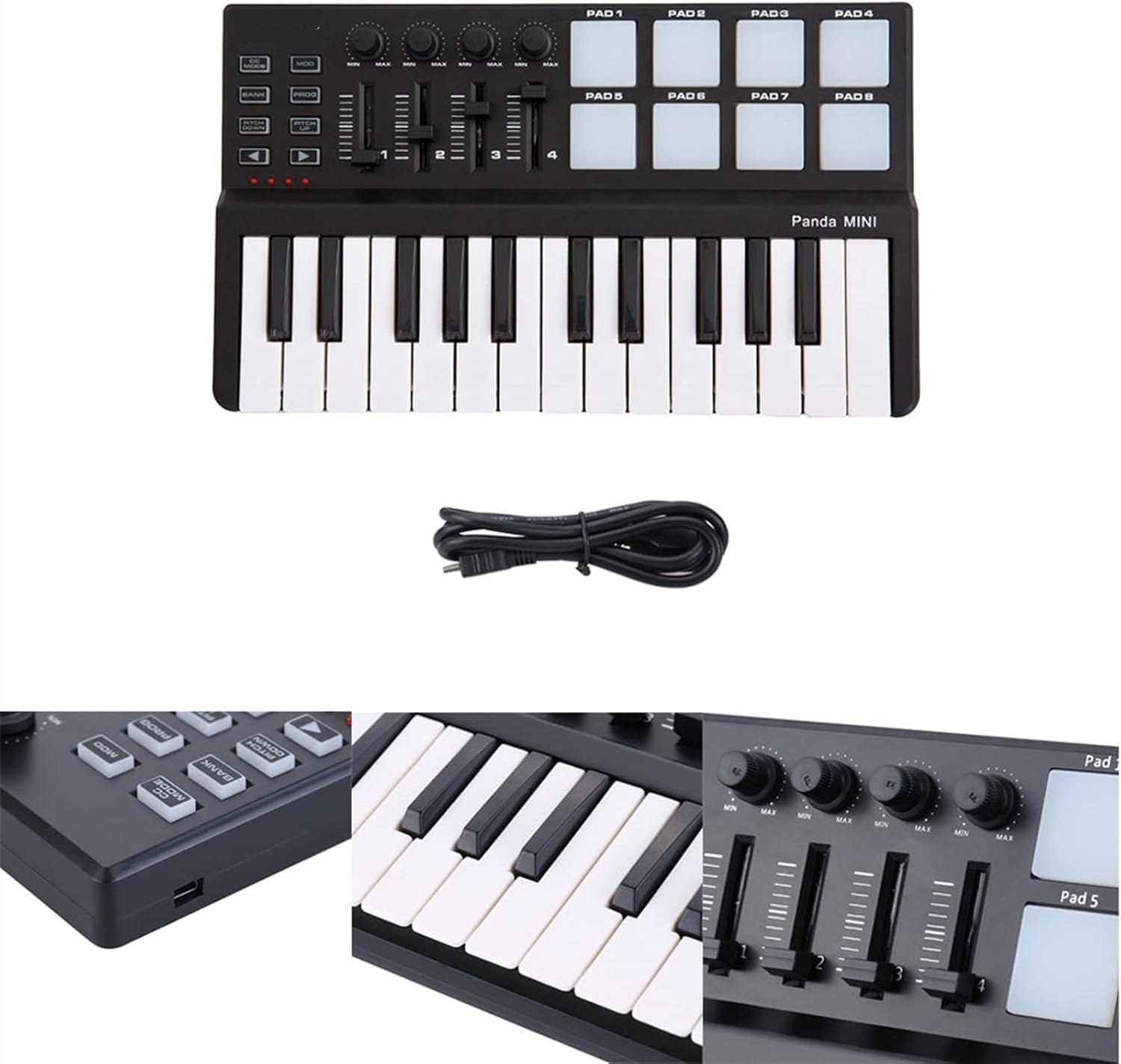 25-Key USB MIDI Keyboard Controller with Velocity Sensitive Keys, Backlit Trigger Pads, 4 MIDI Control Groups, Ideal for Windows 10, Windows 7, Android Devices