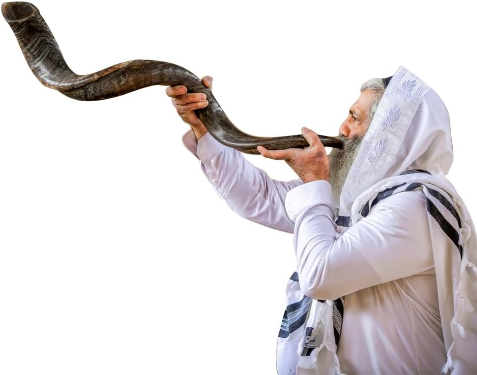 Holy Voice Kosher Kudu Shofar Horn from Israel 39”-41” – Traditional Half Polished Yemenite Shofar Easy Blowing Ancient Jewish Musical Instrument