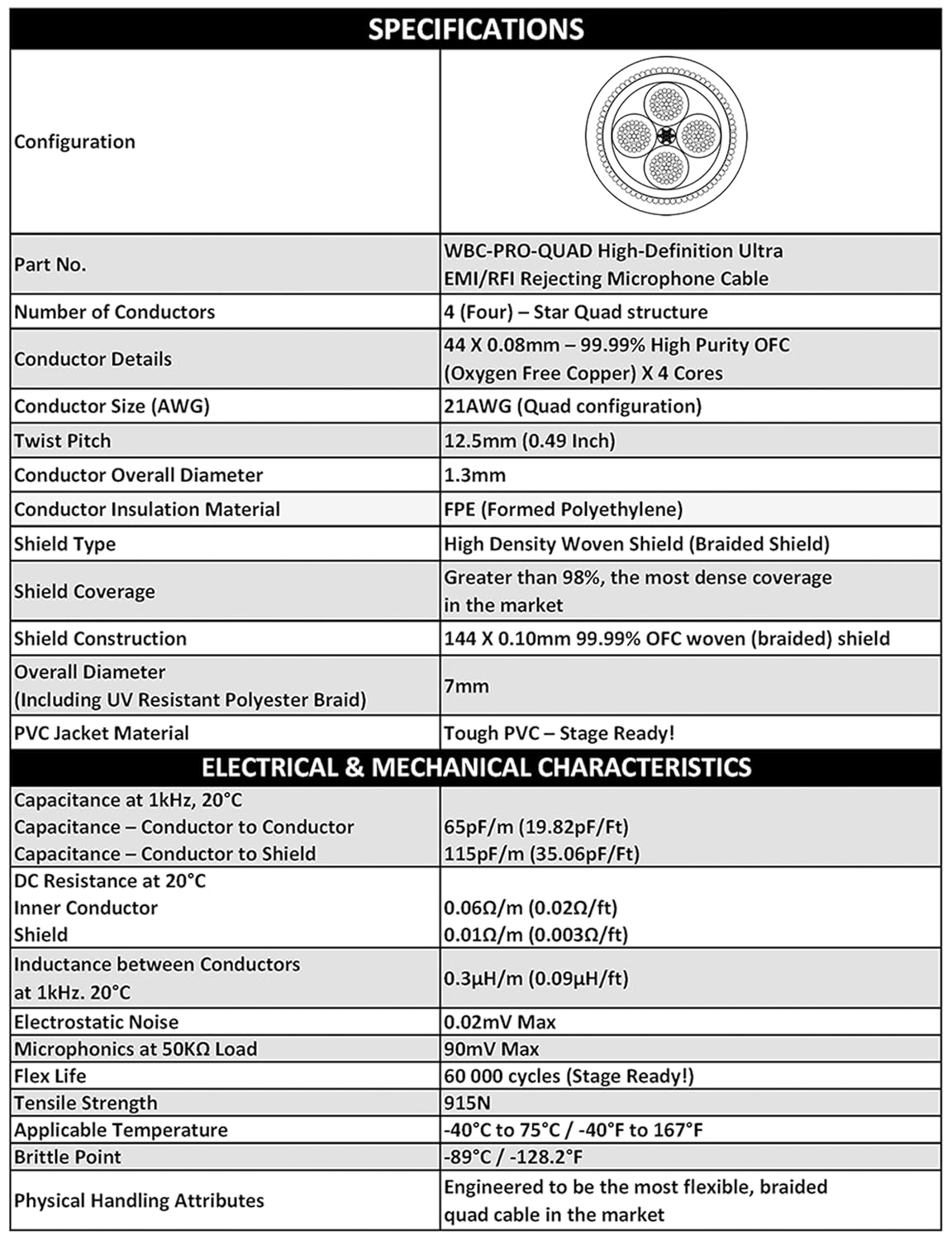 200 Foot - WBC-PRO-Quad Ultra-Silent Ultra-Flexible Balanced Star-Quad Cable with Neutrik Male & Female XLR Plugs & Black Tweed Jacket