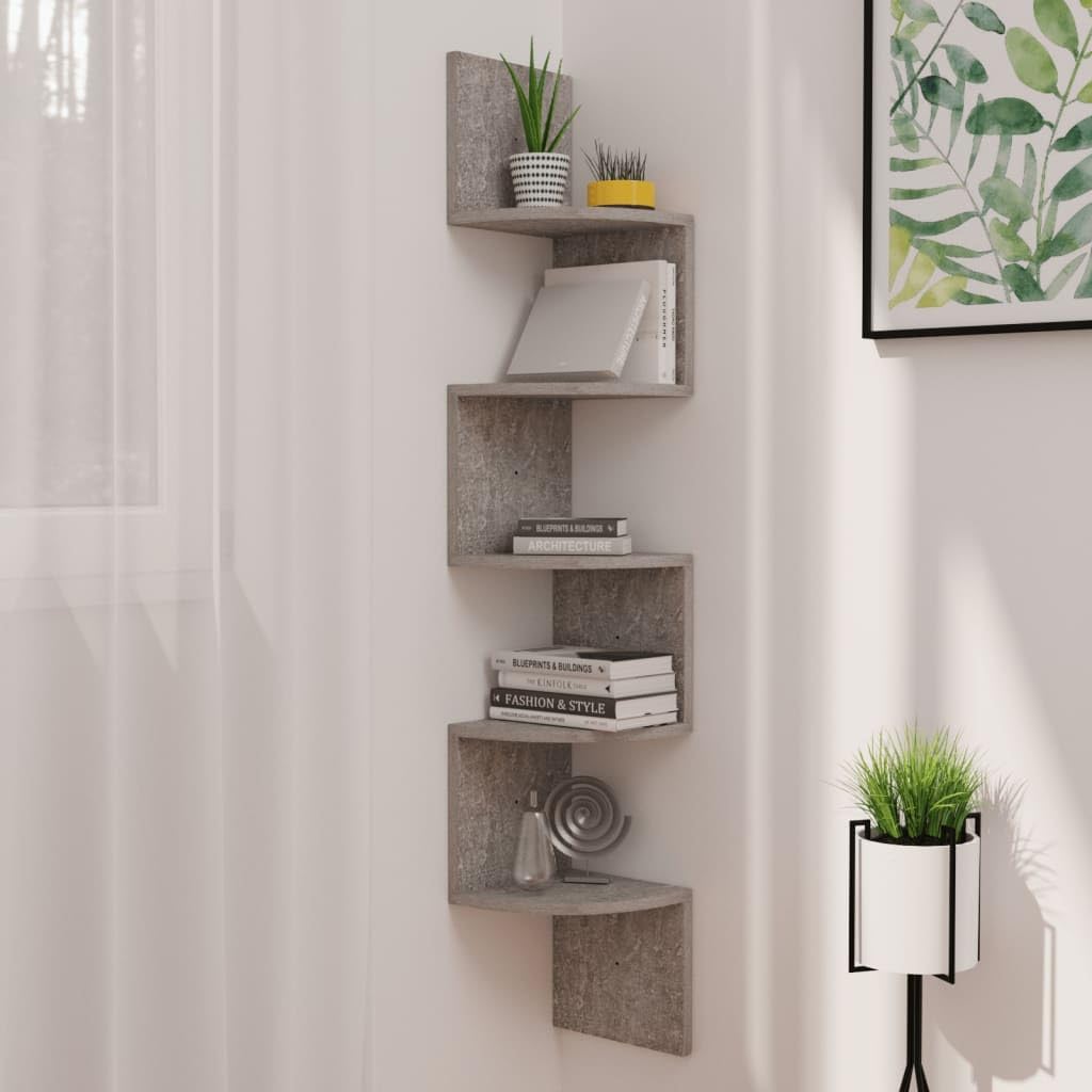 5-Tier Wall Corner Shelves, Floating Corner Shelf, Wall Organizer Storage, Wall Mount Shelves for Bedrooms, Bathroom Shelves, Living Rooms, Concrete Gray 7.5