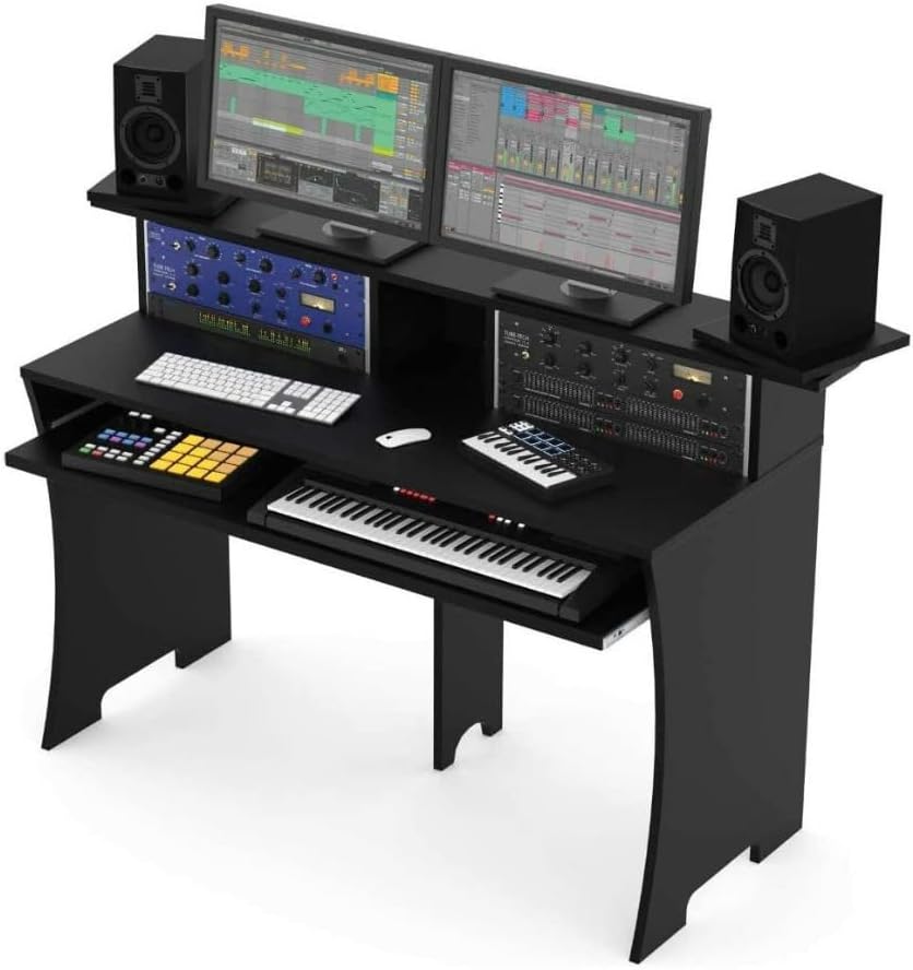 Glorious Workbench Working Console with Pull-Out Drawer and Revolvable Trays, Robust Design and Easy to Assemble (Black)