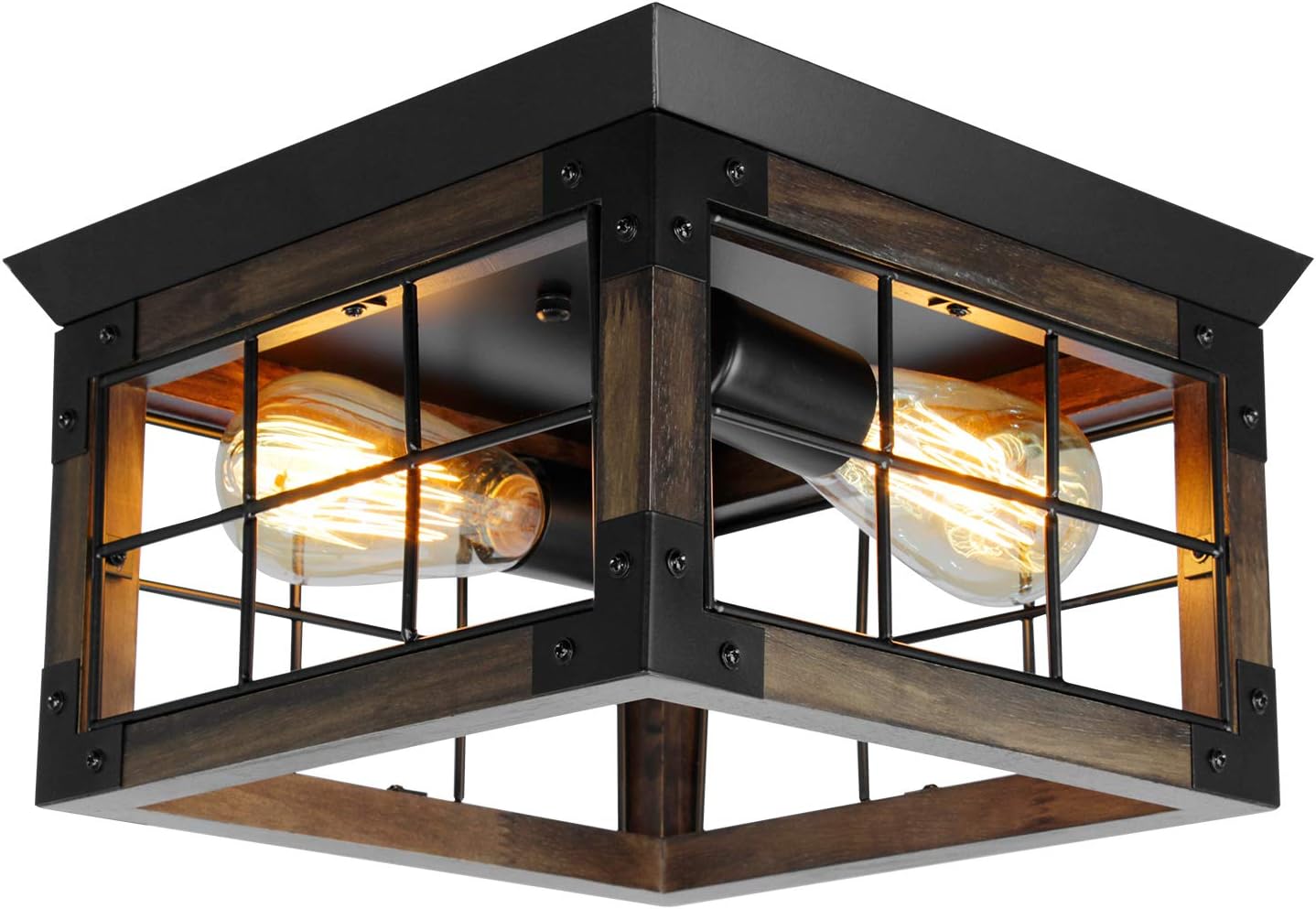 Farmhouse Flush Mount Ceiling Light, 2-Lights Farmhouse Ceiling Light Fixture, Corner Farmhouse Kitchen Light Fixtures with E26 Socket, Rustic Light Fixtures for Dining Room Kitchen Entryway