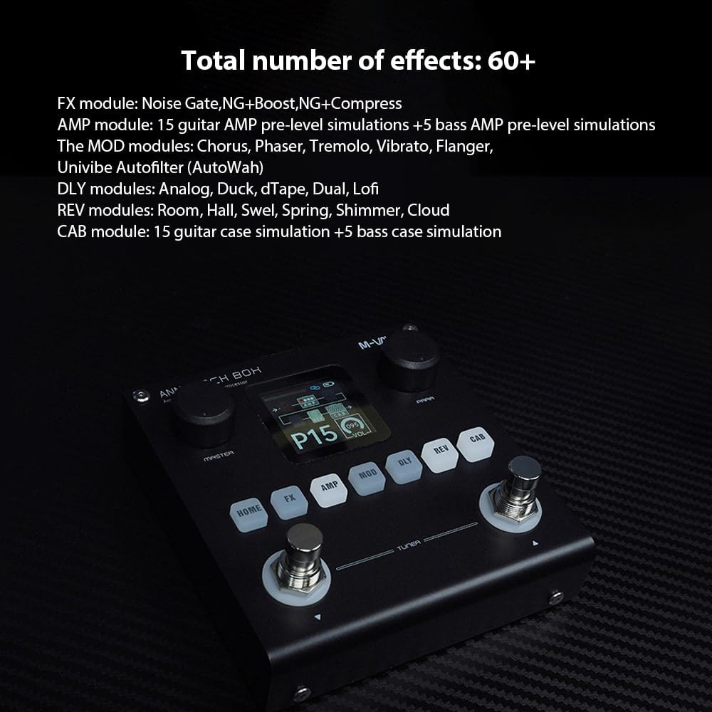 Guitar/Bass AMP Multi Effects Processor 80 Editable Presets 6 Effects Modules 3-Band EQ 20 Preamp 20 IR CAB Slots Multi Effects Pedal LCD Screen Multifunctional Guitar/Bass Effector