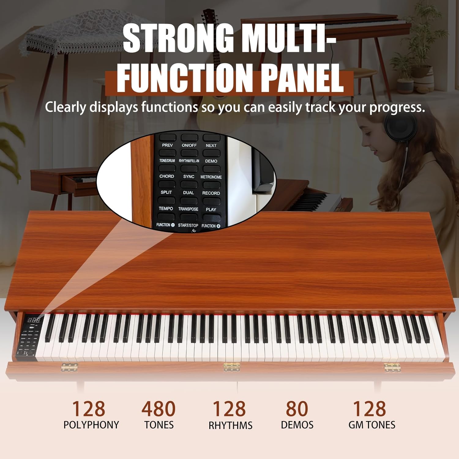Ktaxon 88 Key Weighted Digital Piano, Home Electric Desk Piano & Vanity Desk Piano with Premium Sound, 3-Pedal Unit, Headphone Bluetooth Connection(Wood)