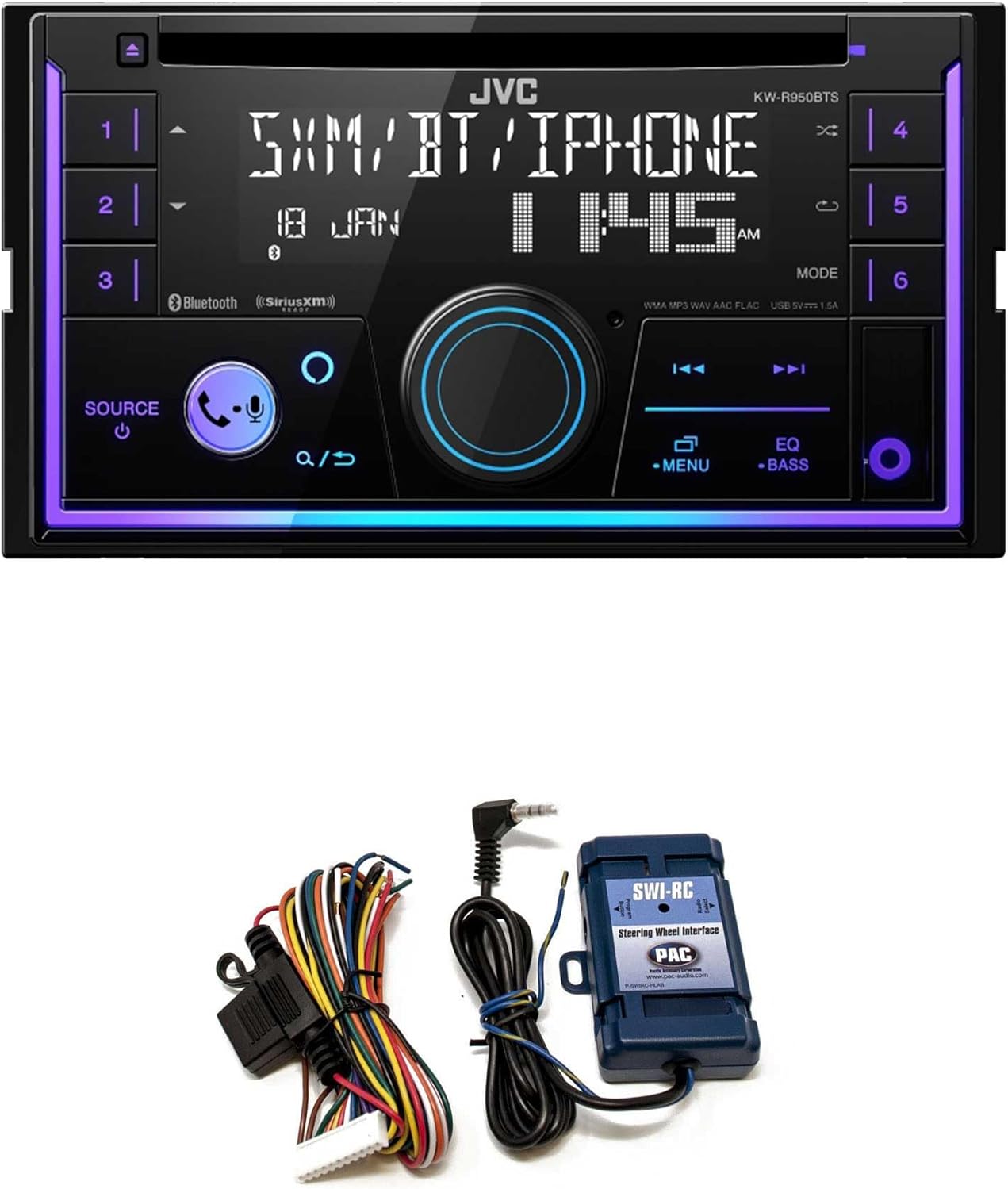 JVC KW-R950BTS 2-DIN CD Receiver BT/USB/SiriusXM/Amazon Alexa/13-Band EQ/Variable-Color Illumination with SWI-RC Steering Wheel Interface