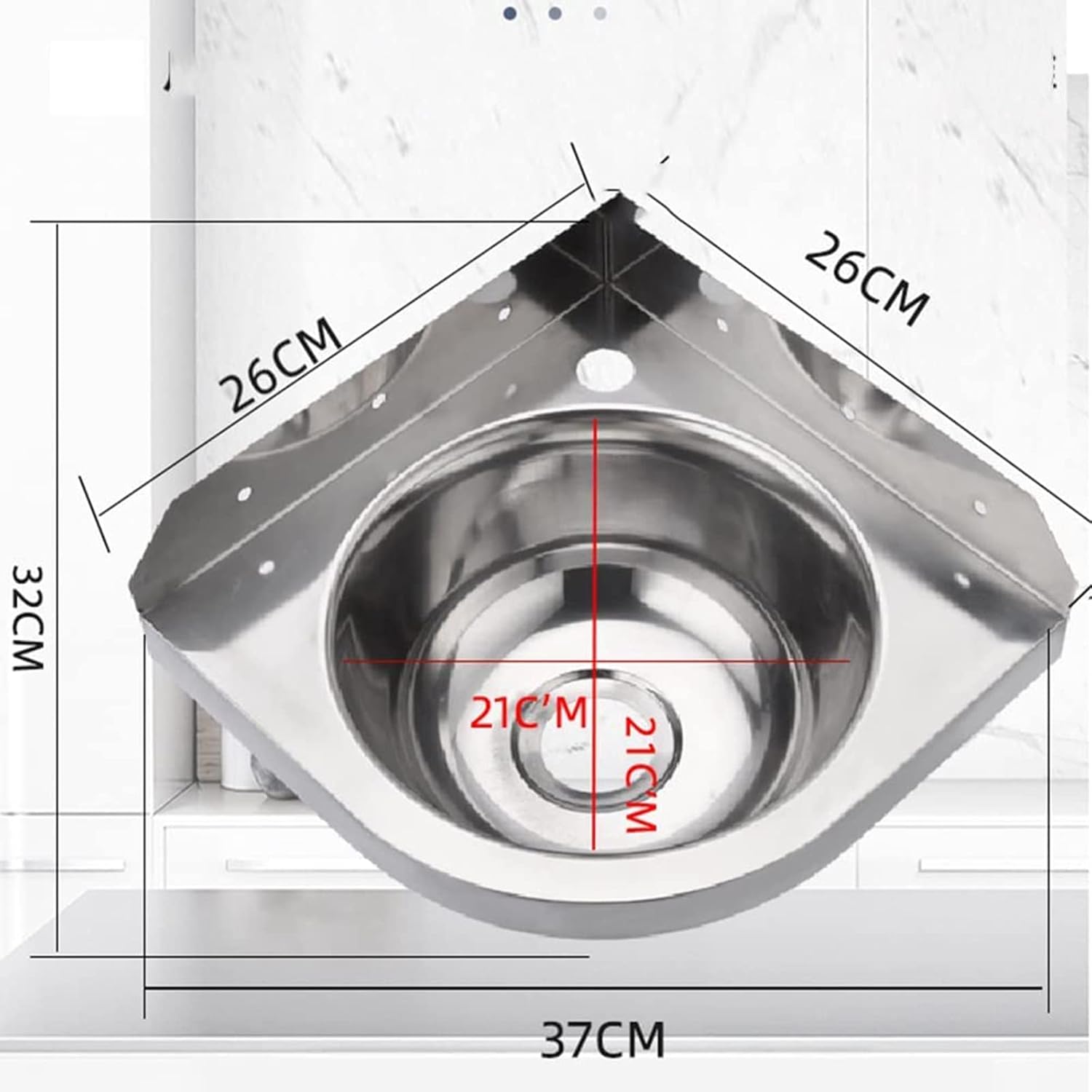 Commercial Hand Wash Sink with Hot and Cold Water Faucet - Stainless Steel Wall Mount Corner Vanity for Small Apartment Bathroom - Mini Triangle Washbasin