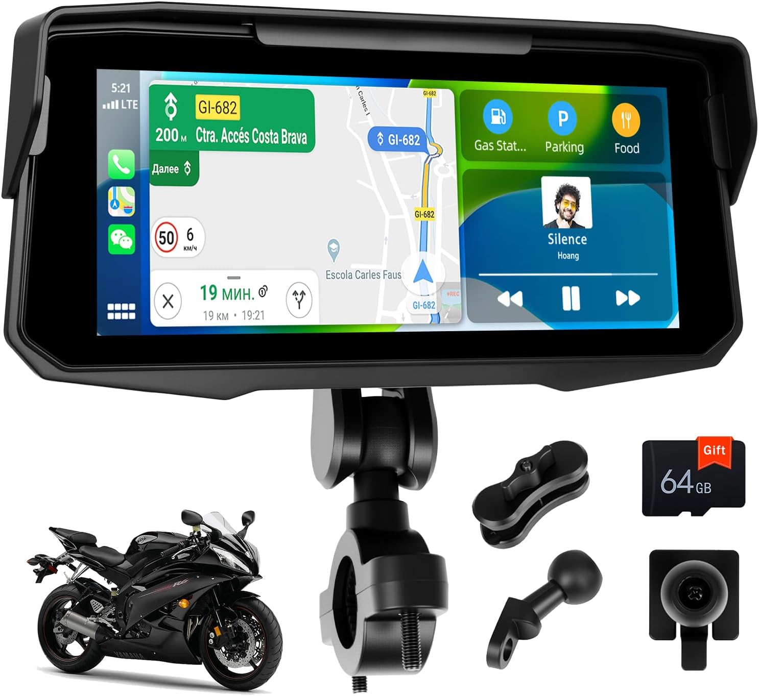 Motorcycle Wireless Carplay & Android Auto Screen, 6.86