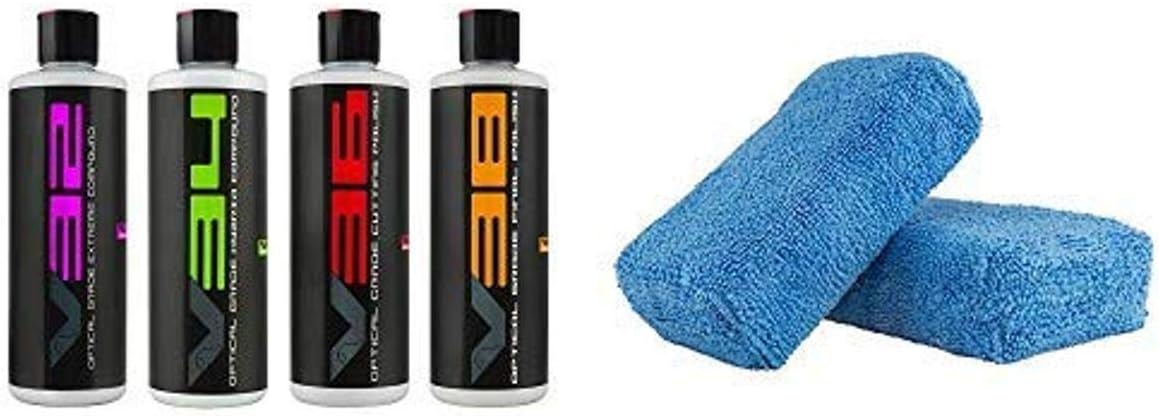 Chemical Guys Gap_VKIT_16 V Line Polish and Compound Kit (16 fl. oz) (4 Items) and MIC_292_02 Premium Grade Microfiber Applicator, Blue (Pack of 2)