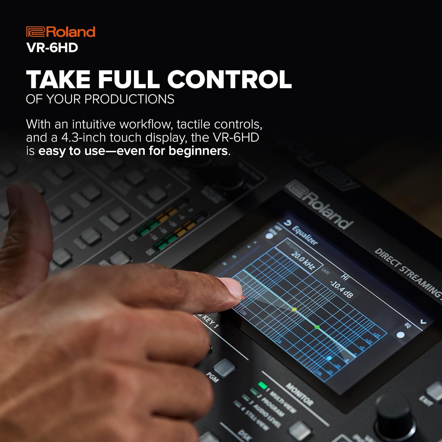 Roland VR-6HD | Ultra-compact Audio/Video Mixer with Direct Streaming Encoders | Ideal for Livestreaming | Extensive A/V Connectivity | 4.3” Touch Screen Multi-Viewer Display | Advanced Editing Tools