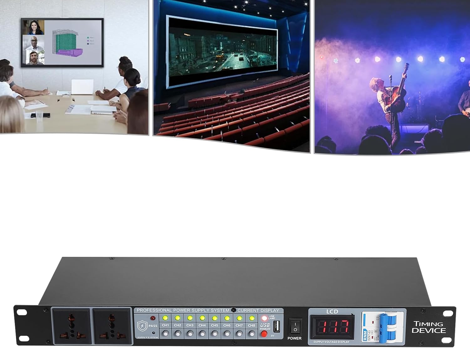 10 Outlet Power Sequencer Conditioner,30A 277VAC 6000W Rack Mount Pro Audio Digital Power Supply Controller Regulator w/Voltage Readout, Surge Protector, for Movie Theaters, Weddings