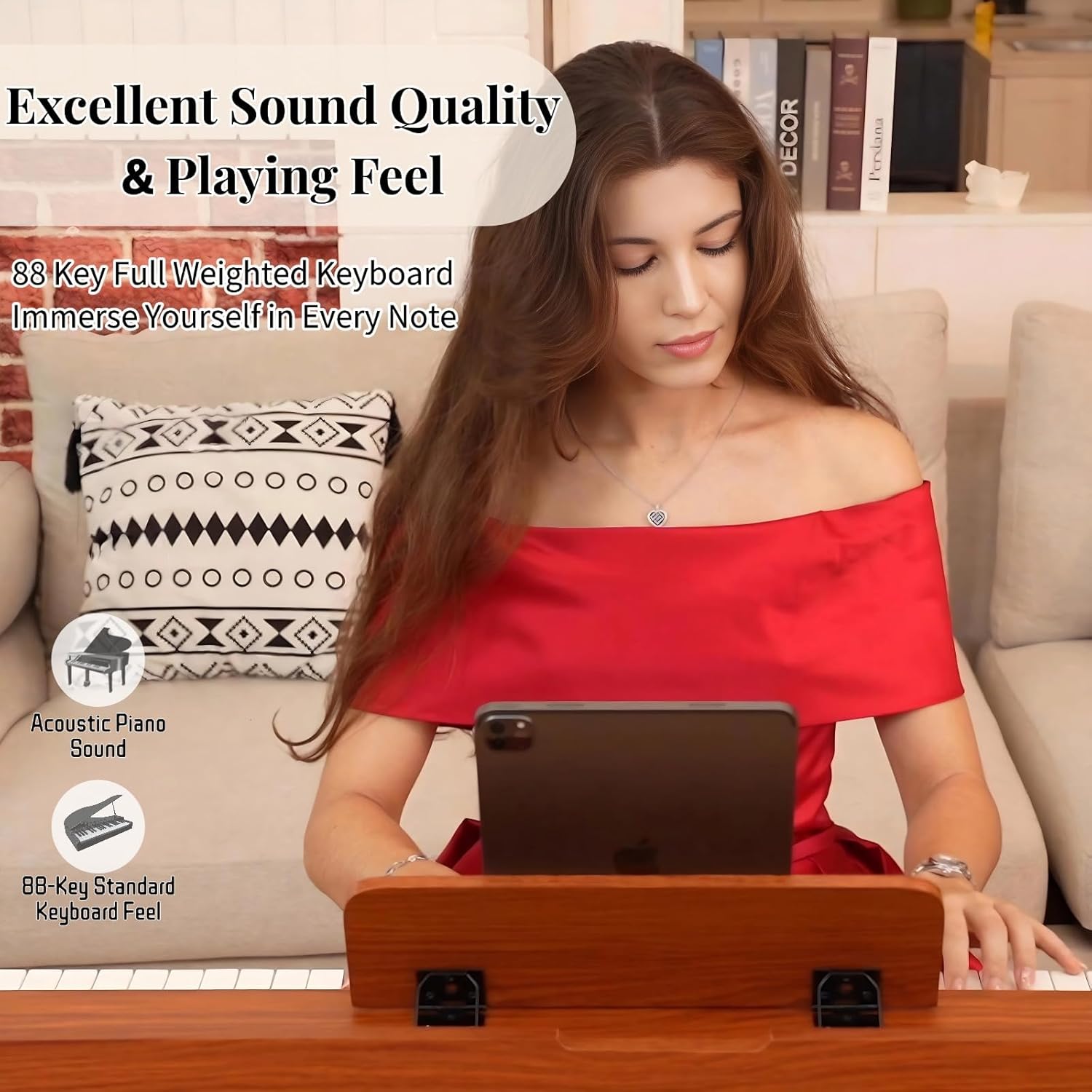 88 Key Digital Piano Keyboard with Stand & 3 Pedals, Full Weighted Keyboard Electric Piano for Beginners, Hammer-Action Home Digital Piano with Desk Mode, Headphone Jack, USB-MIDI, Brown