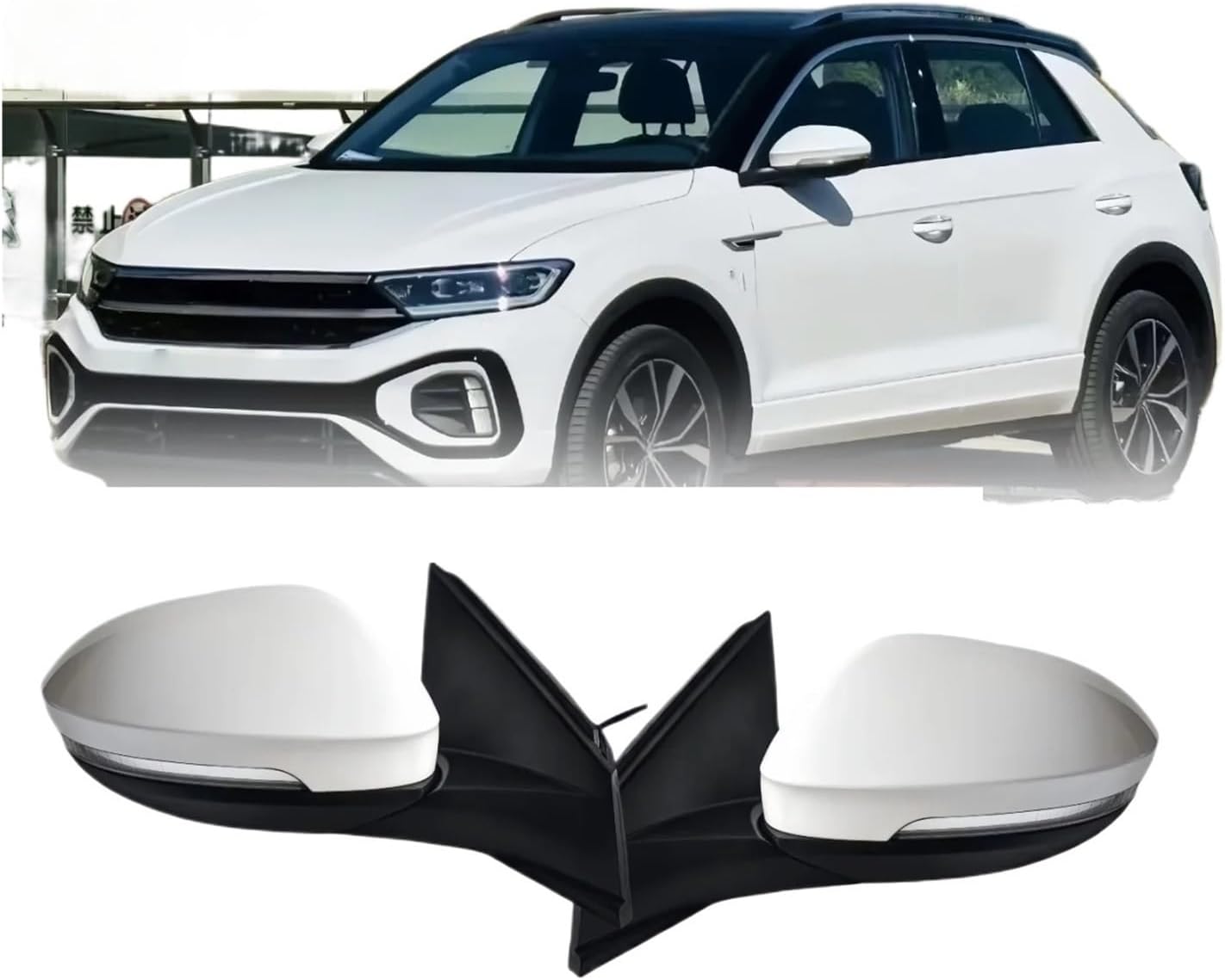 Car Accessories Compatible With VW T-Roc 2023-2024 Car Outside Rearview Mirror Side Rear View Mirror Assembly with Folding(11pin left black)