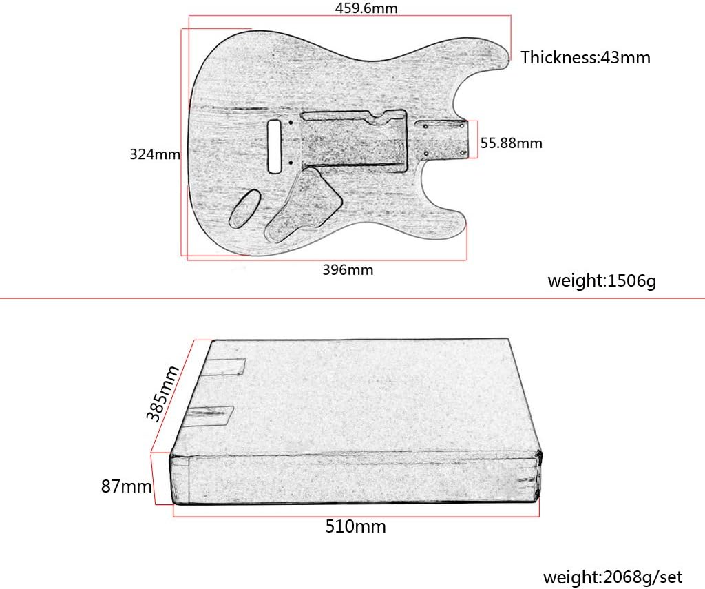 Alnicov Unfinished Electric Guitar Body for Fender Stratocaster ST Guitar DIY Accessory Red Walnut Wood
