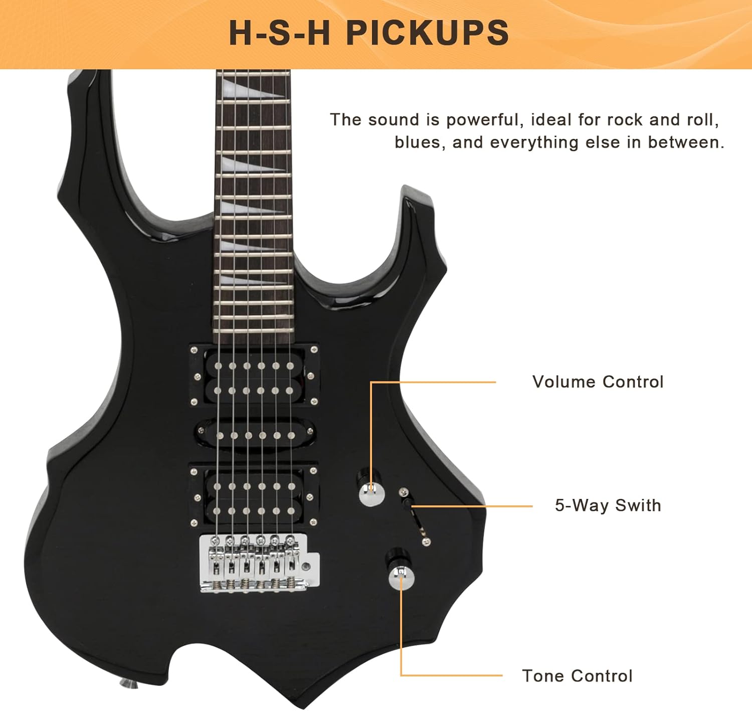 Glarry Cool Burning Fire Style Electric Guitar Christmas gift for Beginner Guitar Lover with Accessories Pack (Black)