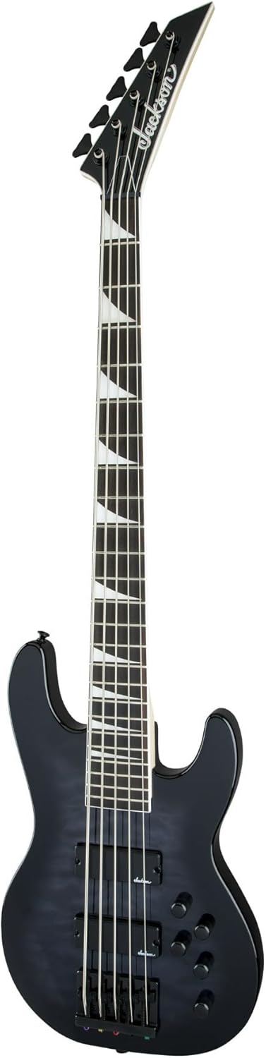 Jackson JS Series Concert Bass JS3VQ 5-String Electric Guitar (Right-Handed, Black Burst) Bundle with Polyester Protective Hardshell Gig Bag with Zipper Pocket (Black), and Steel Strings (3 Items)