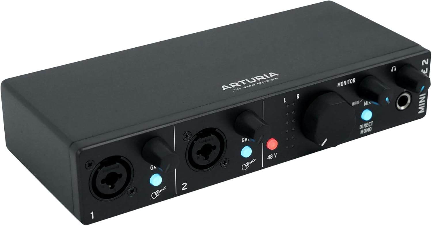 Audiosavings Bundle: Arturia Minifuse 2 Black 2x2 USB MIDI Audio Recording Interface+Software Bundle with Rockville RCM03 Pro Recording Condenser Microphone + Rockville PRO-M50 Headphones(3 Items)