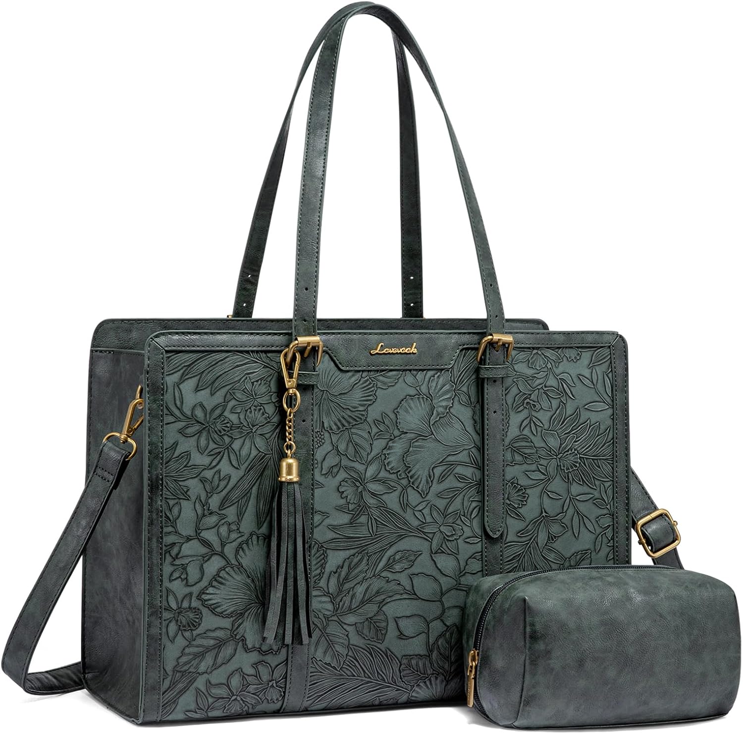 LOVEVOOK Laptop Bag for Women Vintage Leather Laptop Tote 15.6 inch Large Capacity Computer bag with Clutch Purse for Work