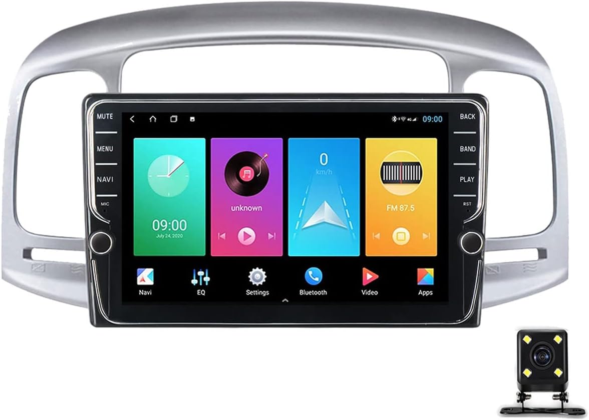 Car Stereo Compatible with Carplay & Auto, 9 Inch Double Din Car Stereo with Bluetooth, Touch Screen Car Radio MP5 Player for Hyundai Accent 2006-2011 with Backup Camera
