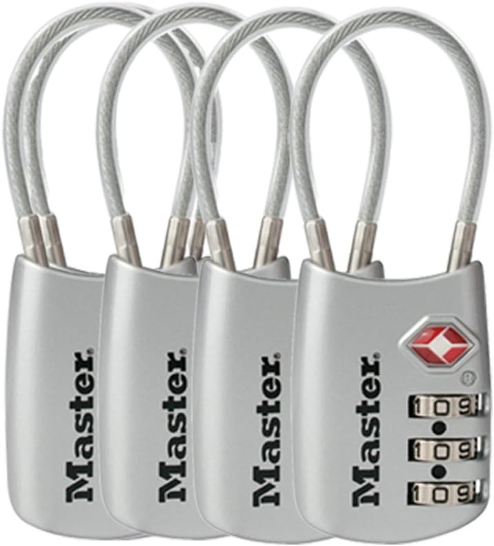 Master Lock 4688DSLV TSA Cable Luggage Accepted Silver, 4-Pack, 4 Piece
