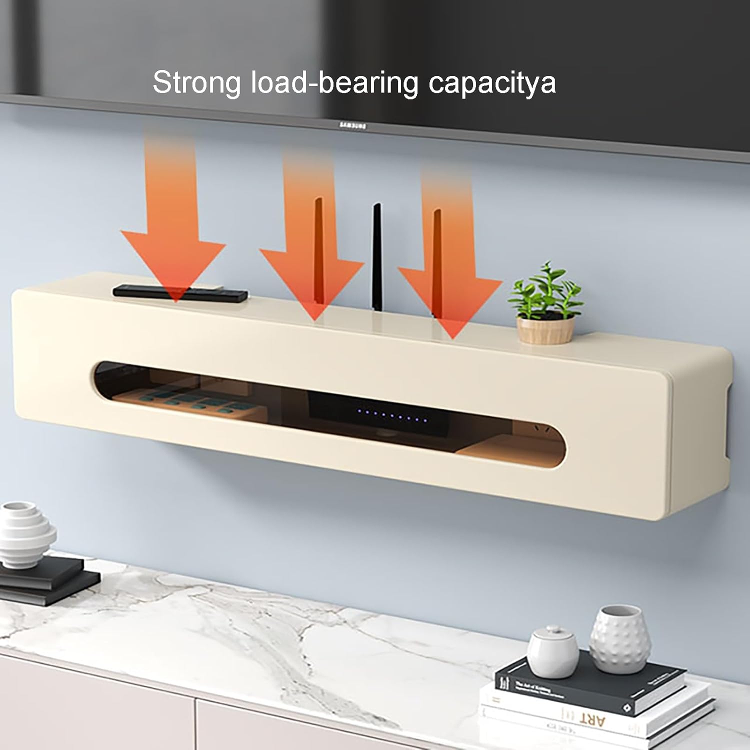 Desktop Storage Cabinet, Network TV Set Top Box Rack, Wall Mount WiFi Router Box to Hide Router and Modem, for Living Room Office(White)