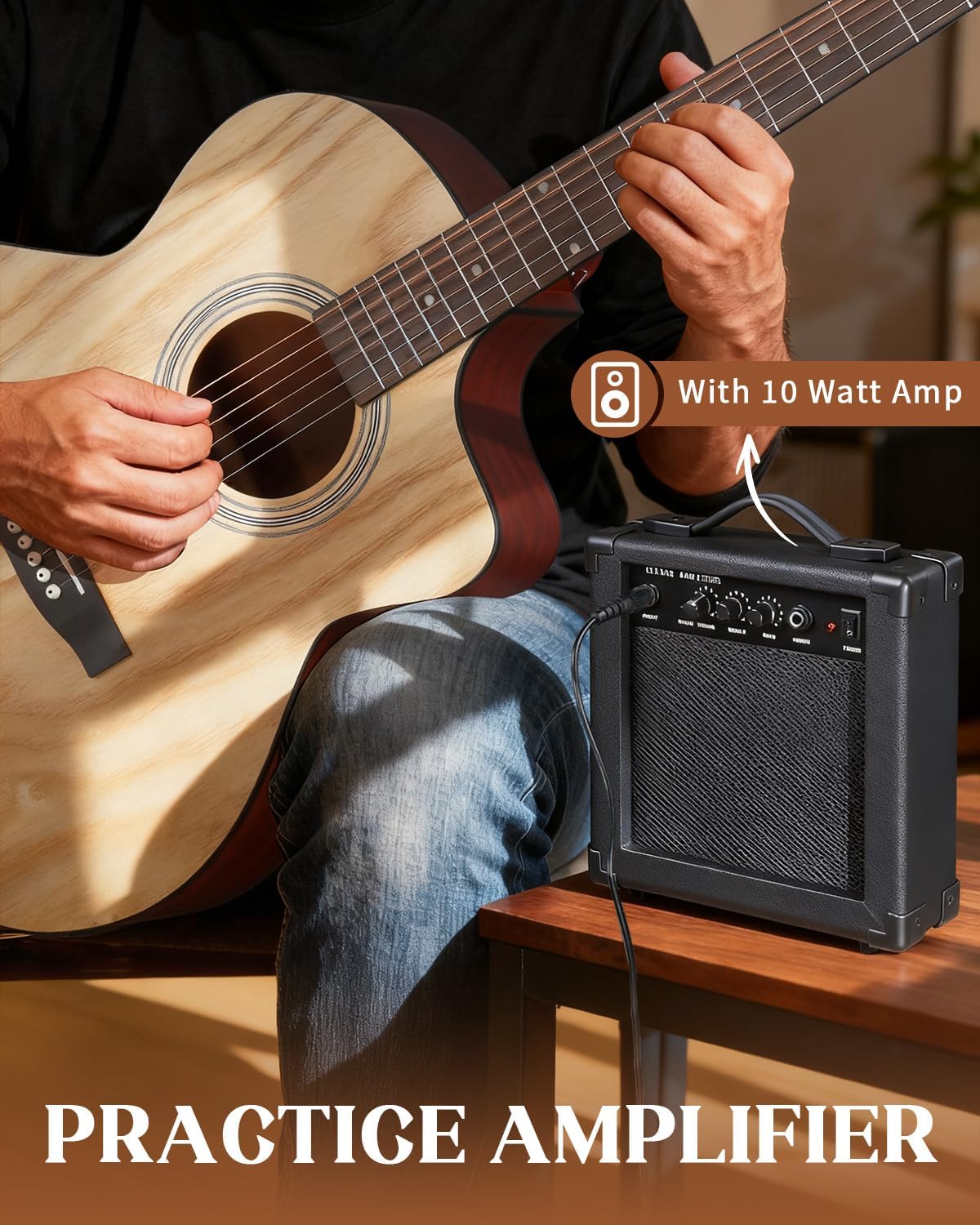 Ktaxon 41 Inch Cutaway Acoustic Electric Guitar, Full Size Manchurian Ash Body Beginner Guitars Kit with 15W Amp, Extra Strings & Capo Includes All Accessories (Natural)