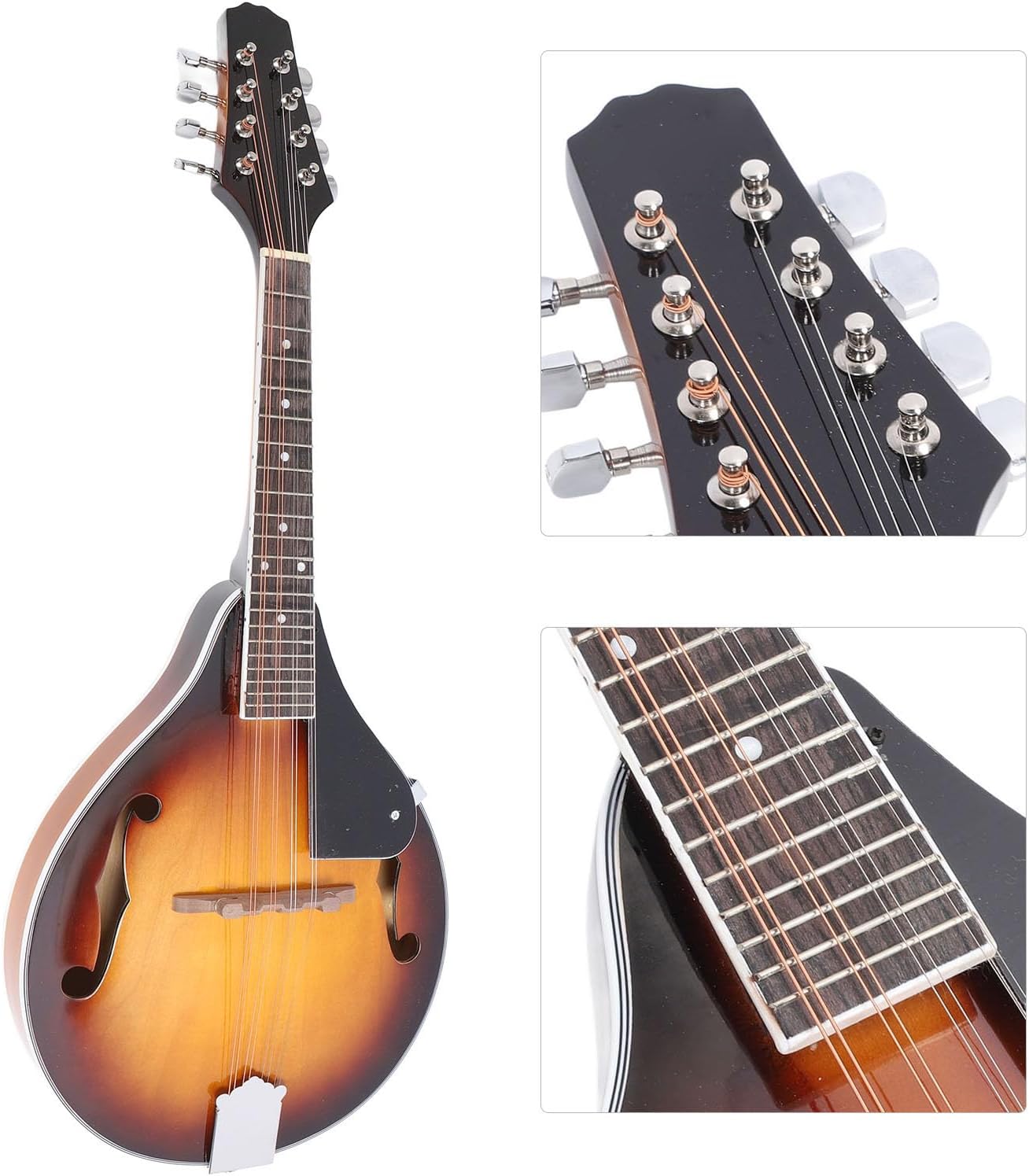 8 String Mandolin Acoustic, Mandolin Instrument Set Acoustic Mahogany Right Handed Professional Beginners with Strings Bag Picks Cleaning Cloth