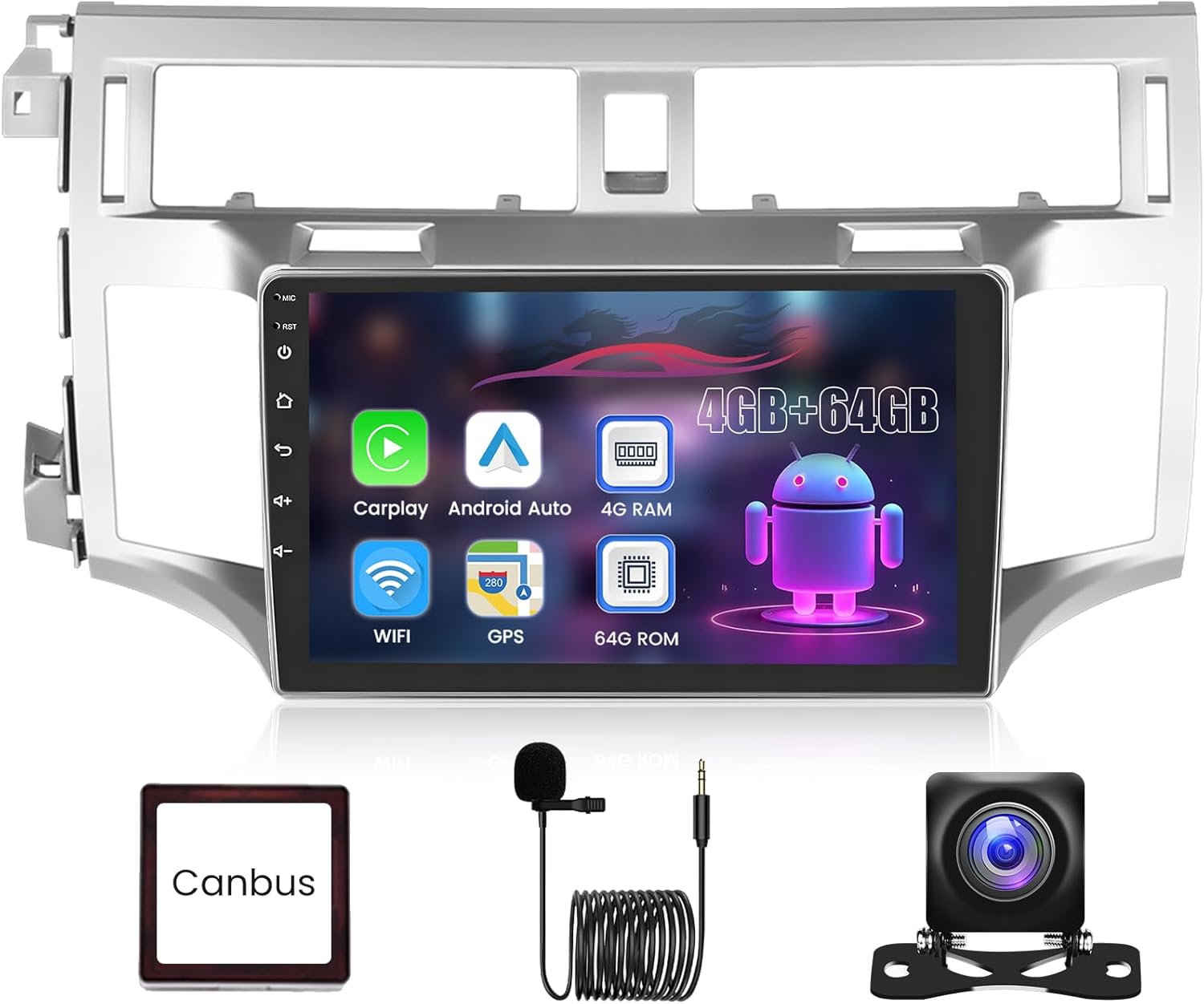 8 Core 4+64G Android Car Radio for Toyota Avalon 2005-2010 9'' 1280 * 720 IPS Touch Screen Car Stereo with Wireless Carplay Android Auto, GPS/5G WiFi/DSP/Bluetooth/SWC/Mic, Backup Camera