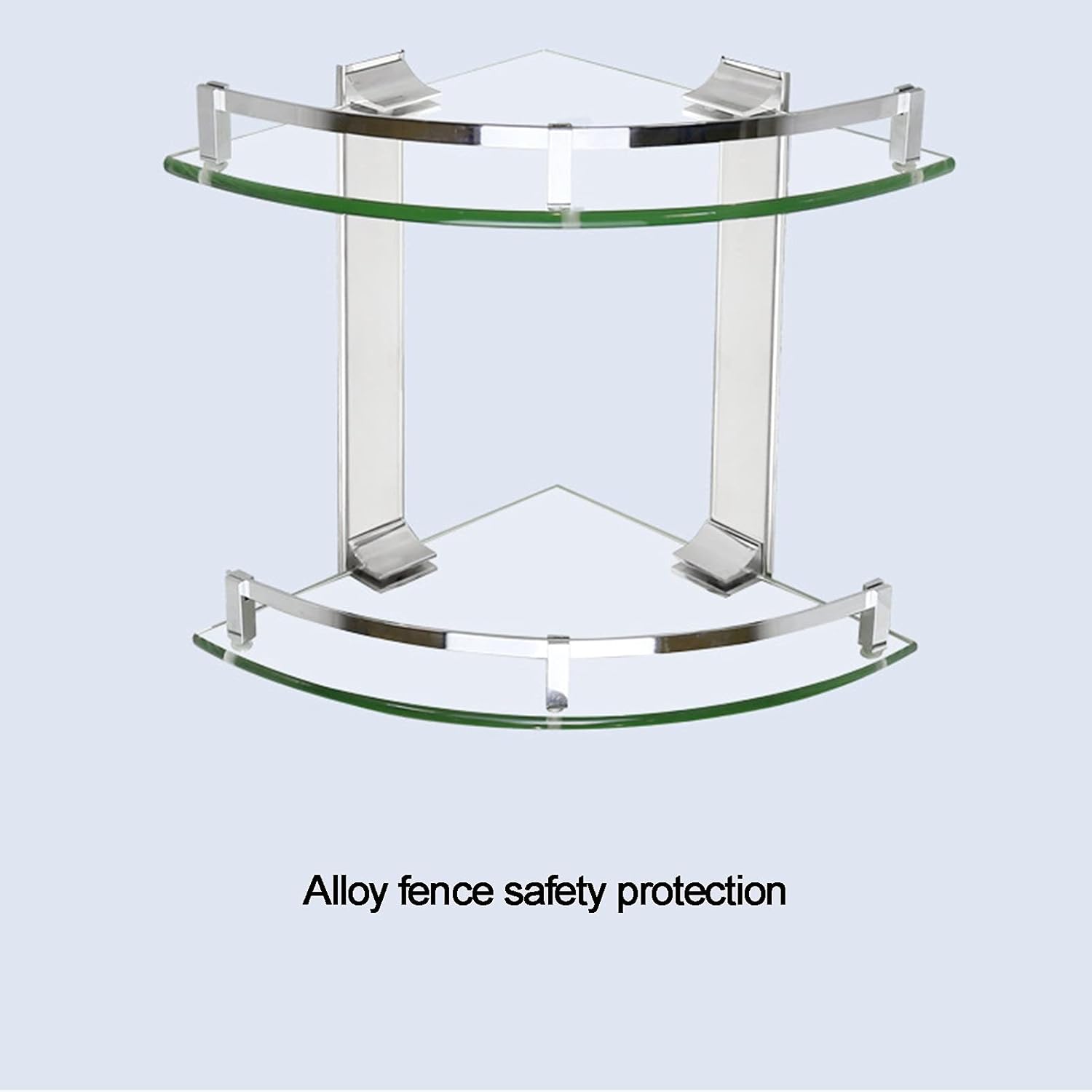 Bathroom Glass Shelf Aluminum Corner Caddy Storage Hanging Organizer Tempered Contemporary Style Wall Mount 2-Tier