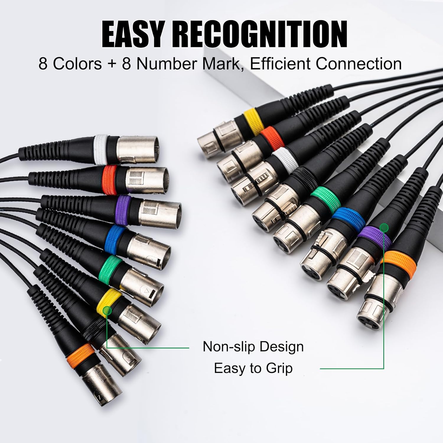 25FT 8 Channel XLR Snake Cable, 8 Colored XLR Male to Female Microphone Patch Cable for Recording, Live, Stage, Studios