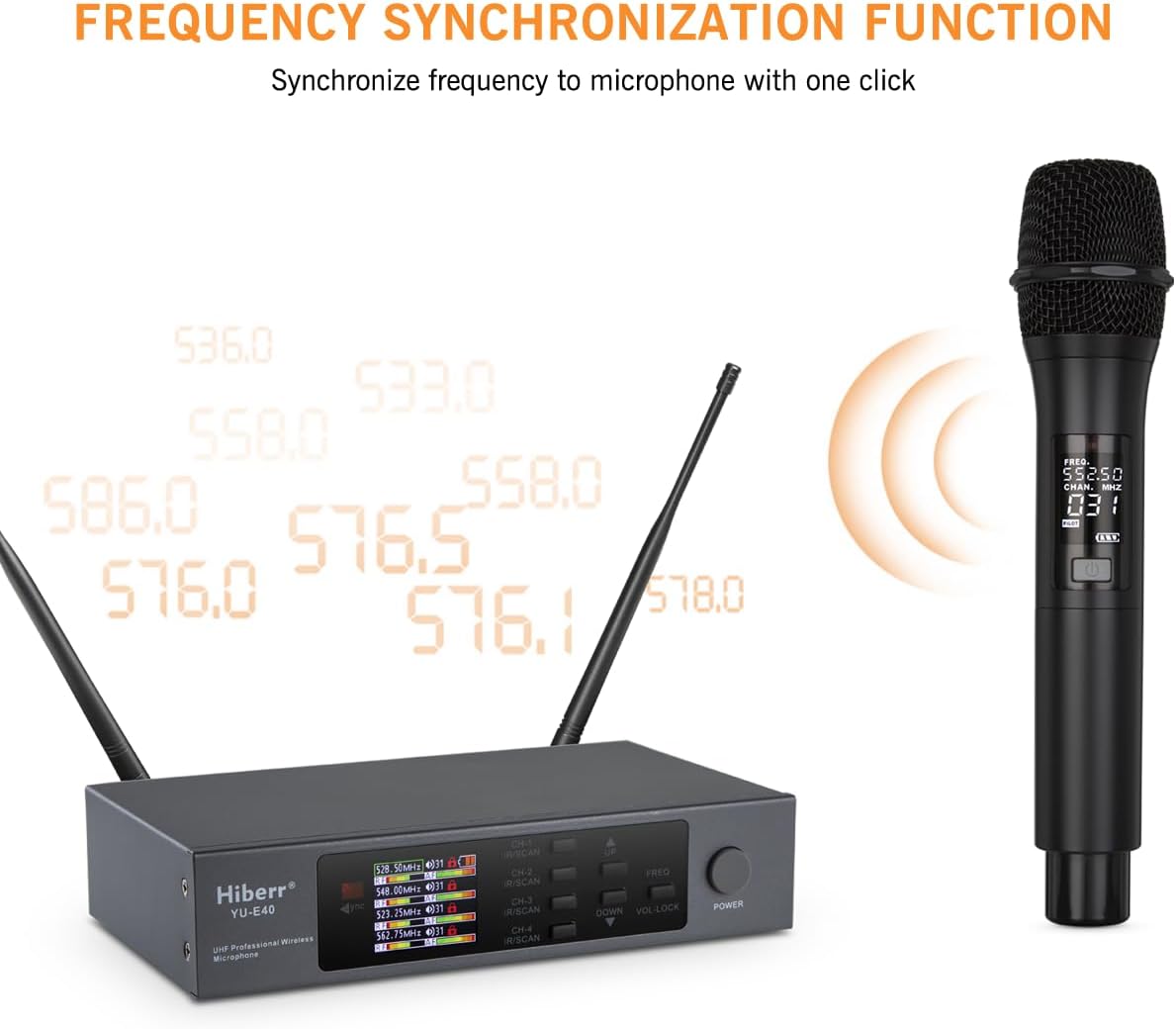 Wireless Microphone System, 4 Channels 4x50 Adjustable UHF Handheld Wireless Microphone Metal Shell for Church, Party, Singing, Speech YU-E40 Cordless Microphone