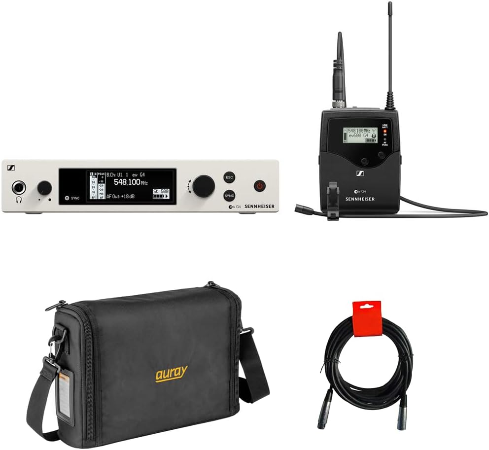 Sennheiser EW 500 G4-MKE2 Wireless Omni Lav Mic System (GW1: 558 to 608 MHz) Bundle with Auray Carrying Bag and XLR-XLR Cable