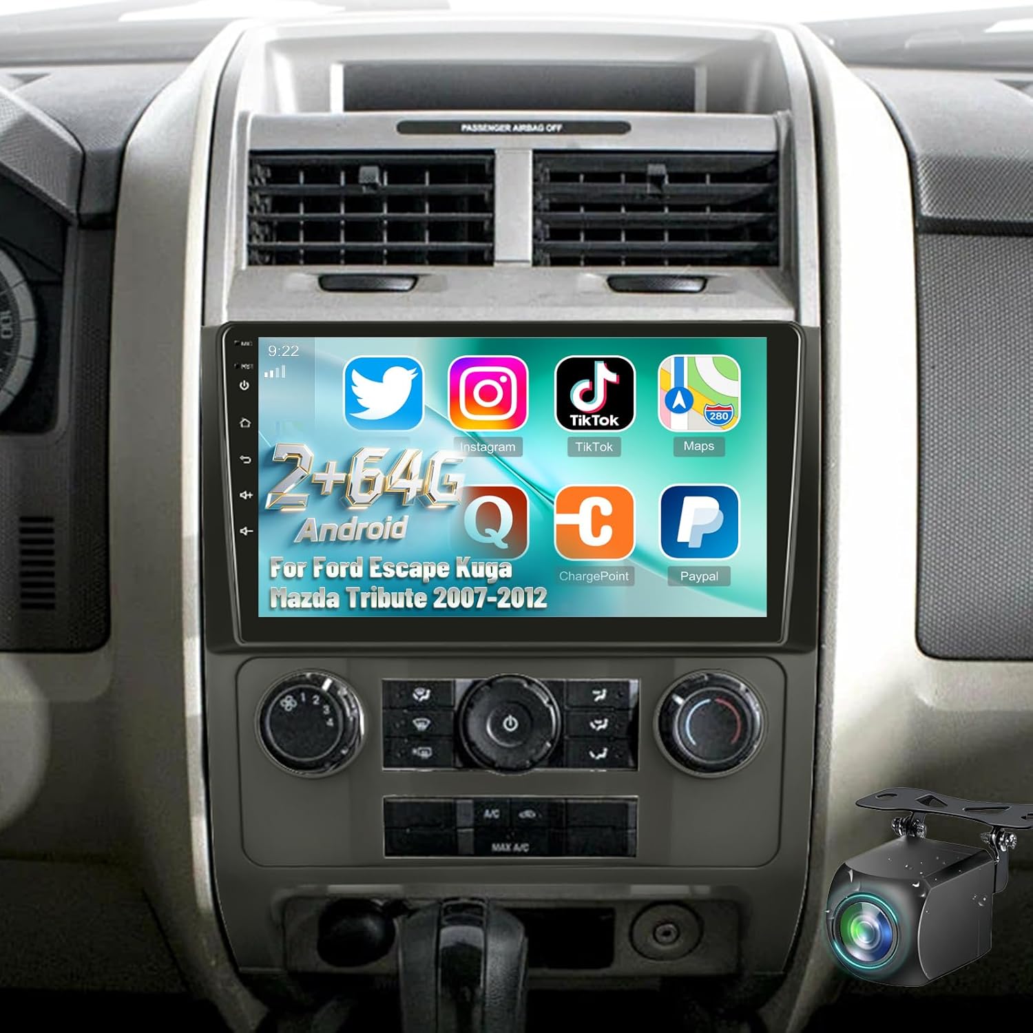 2+64G Radio for Ford Escape Kuga Mazda Tribute 2007 2008 2009 2010 2011 2012, EKAT Android Ford Escape Car Stereo with 9 inch Touch Screen, Carplay/Android Auto/1080P/Bluetooth/WiFi