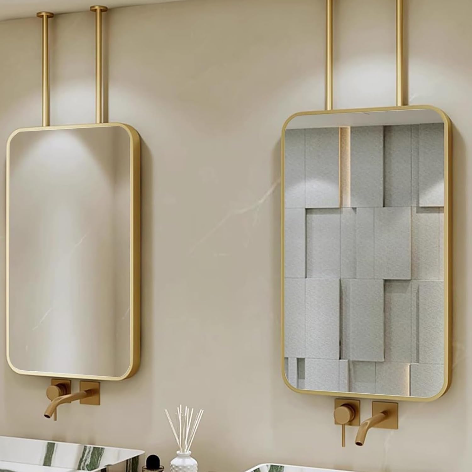 Ceiling Mounted Entryway Mirror Ceiling Vanity Make Up Mirrors Hanging Bathroom Mirror Mount Mirrors Metal Pole Ceiling Suspended Mirror Corner Mirror Wall Mount Square Shaped Wall Decor For Bedroom(7