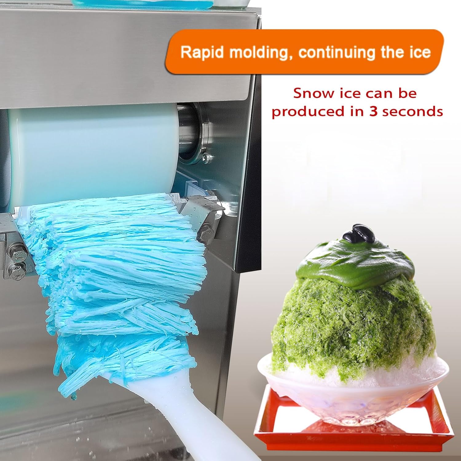 Kolice Commercial Automatic Shaved Ice Machine, 275 lbs/day Snow Cone Shaver, Snowflake Ice Machine, Air Cooling for Restaurant, Milktea Shops, Food Van, Home etc