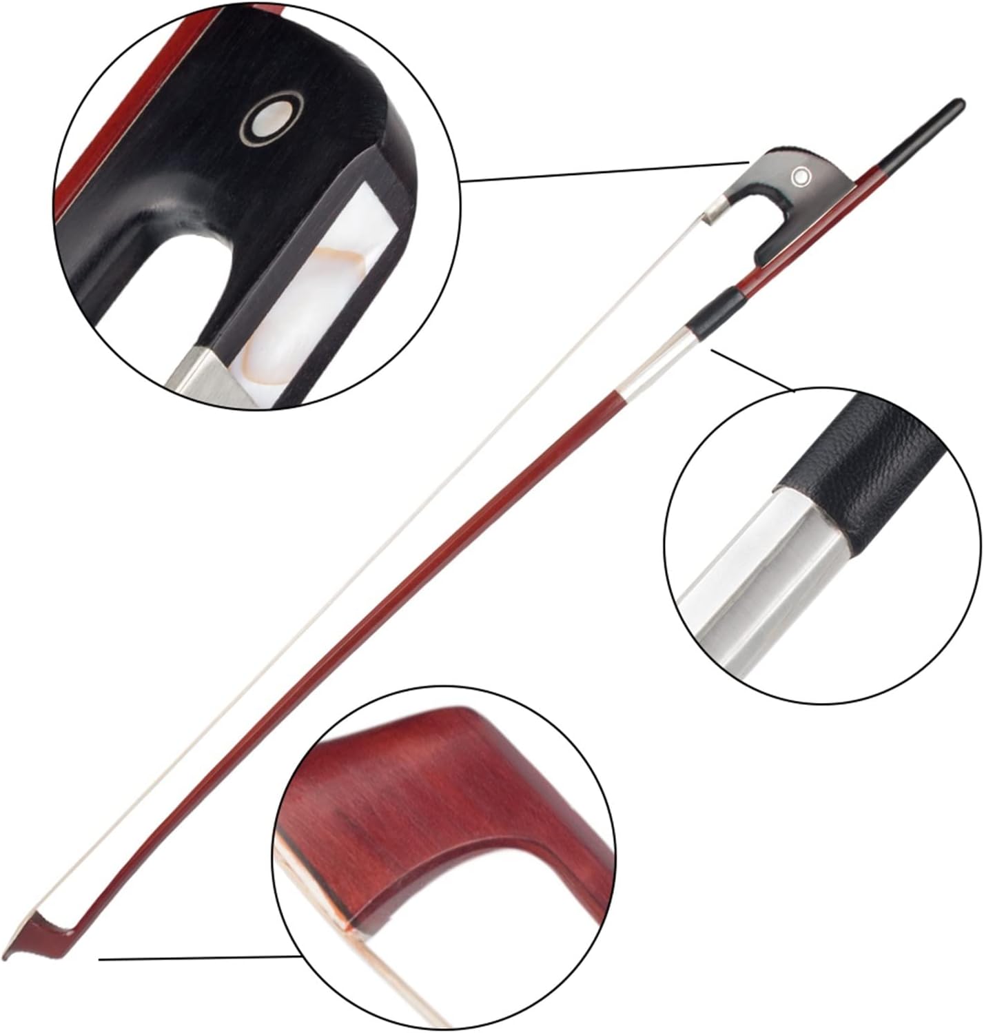TSTS Contrabass Bow Brazilwood Bow Octagonal Stick Ebony Frog Paris Eye Inlay Upright Bass Bow Full Size Violin Bow