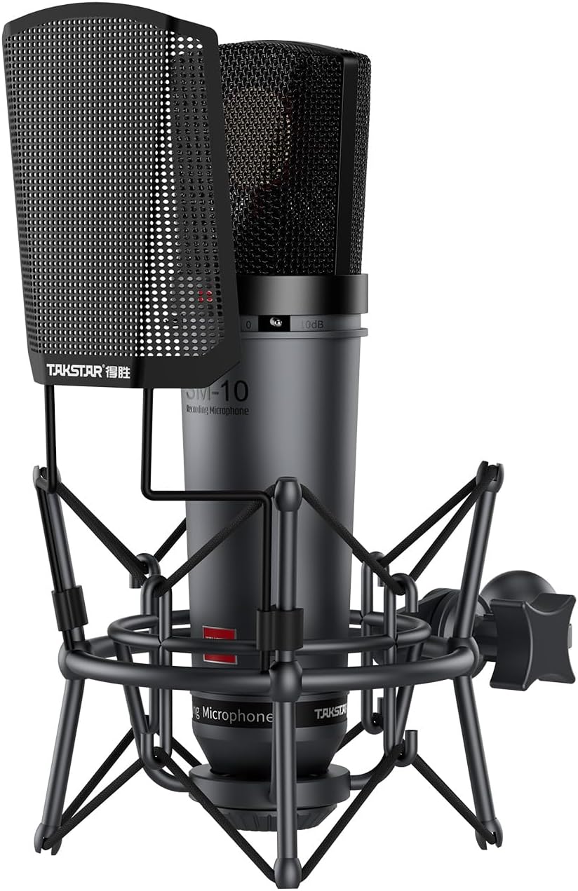 TAKSTAR XLR Cardioid Condenser Microphone, SM-10 34mm Large Diaphragm Recording Studio Microphone with Shock Mount, Perfect for Podcasting, Live-Streaming, Interview, Broadcasting, Vocal, Instrument
