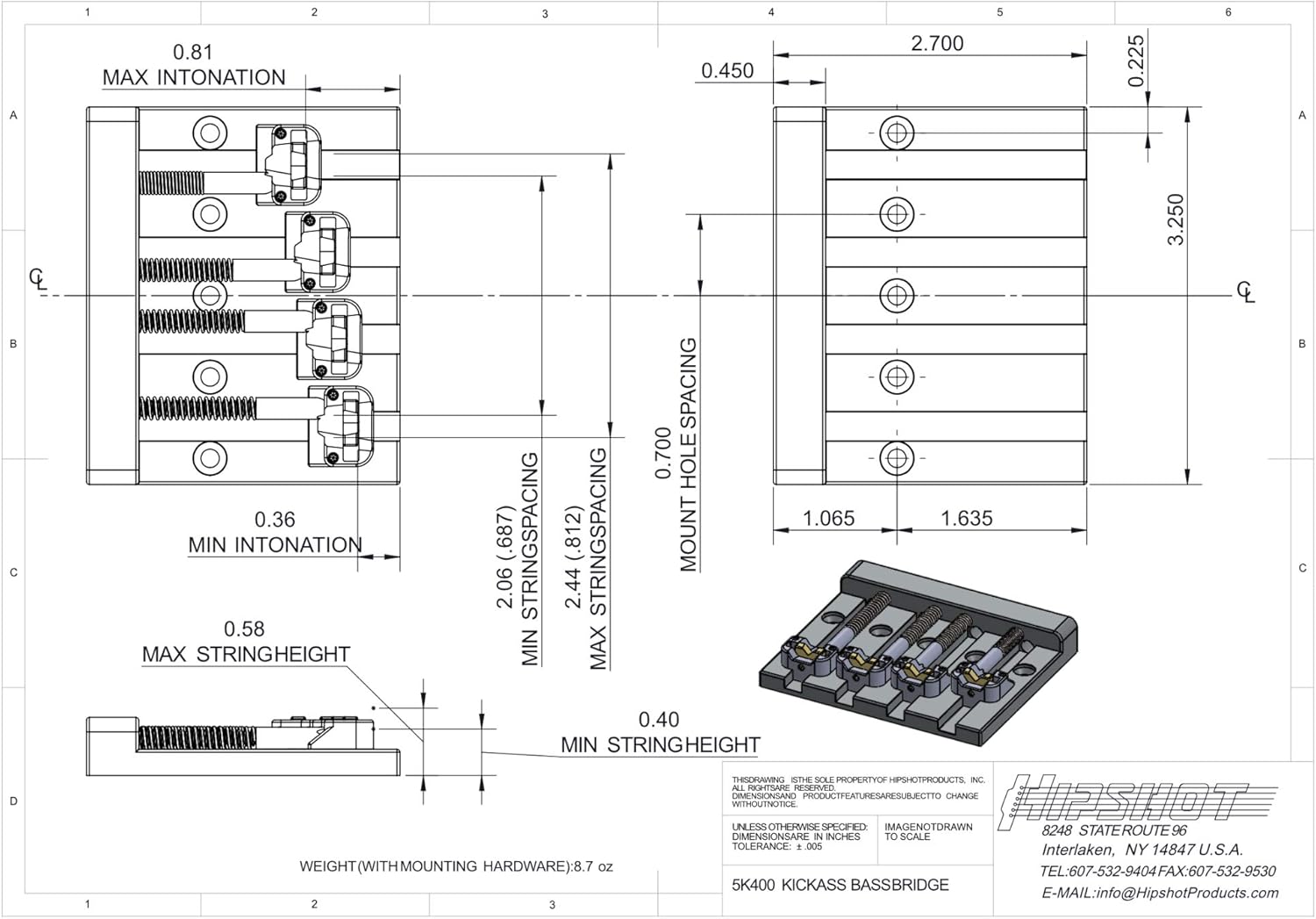 Hipshot 4 String KickAss Bass Bridge Bundle with a Lumintrail Polishing Cloth (Chrome)