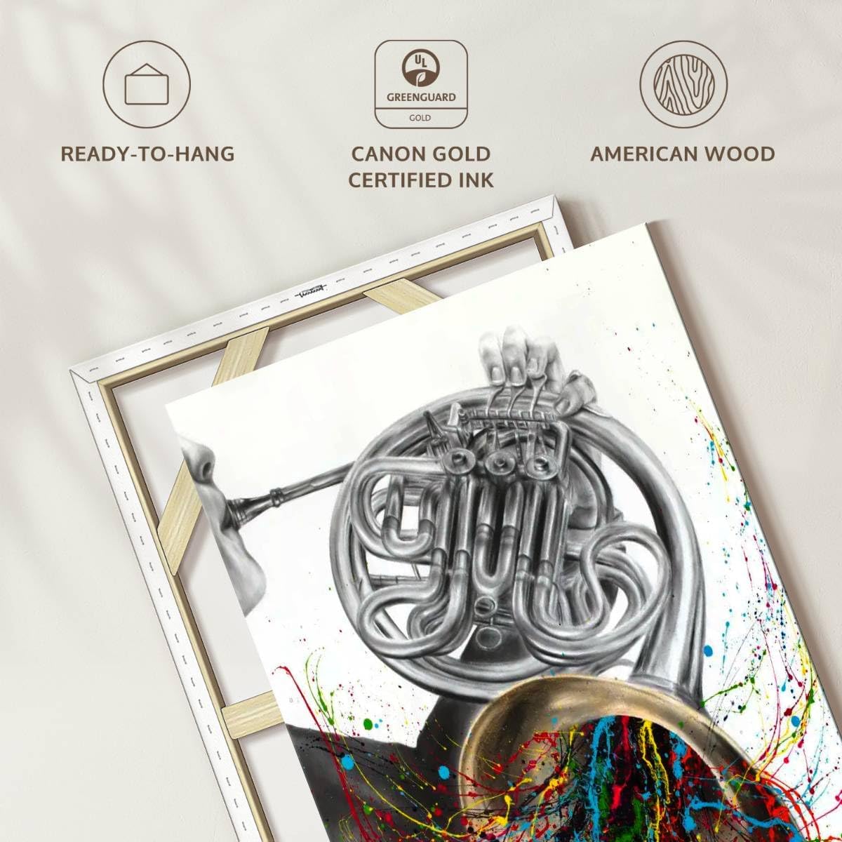 ElephantStock - The French Horn Solo Wall Art - Vertical Canvas Wall Art - Living Room Wall Decor - Painting Instrument Canvas Art - Beige And Gray Decor by Ashvin Harrison - 34