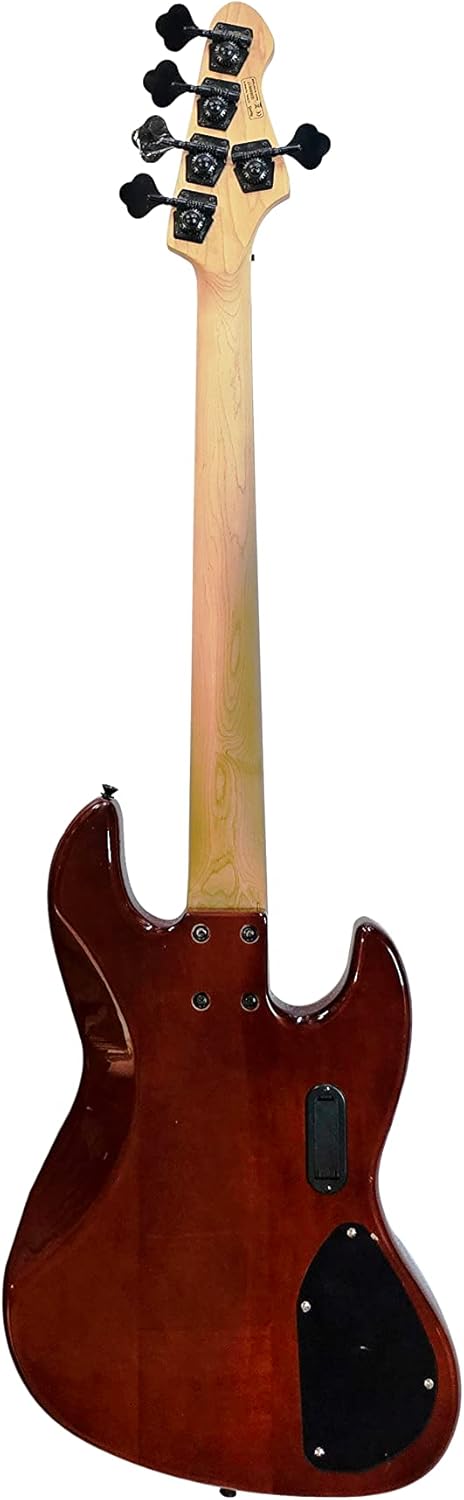 IYV-IPJB-500A LH, 5 String Solid Body with Flame Maple Electric Jazz Bass, Honey Burst, Left hand