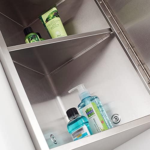 Wall Mount Bathroom Corner Medicine Cabinet with Mirror Door Stainless Steel Storage Cupboard Three Shelves Left/Right Reversible 300 x 600 x 190 mm