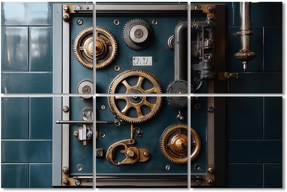 6 Pack Art Acoustic Panels Sound Absorbing Industrial Machine Old Factory Gears Mechanical Components Textures Decorative Soundproof Wall Panels Self Adhesive for Recording Studios Office 72