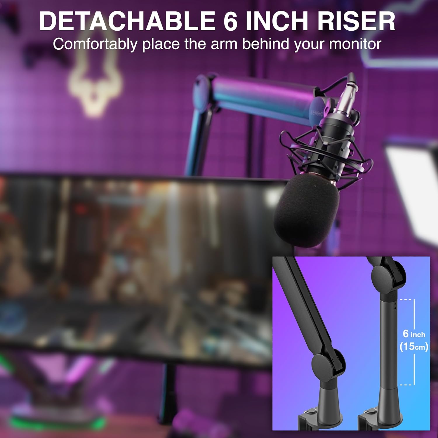 Sensic SA-30 Microphone Boom Arm, 360° Rotatable Mic Stand with 6 inch riser, Microphone Holder with 1/4