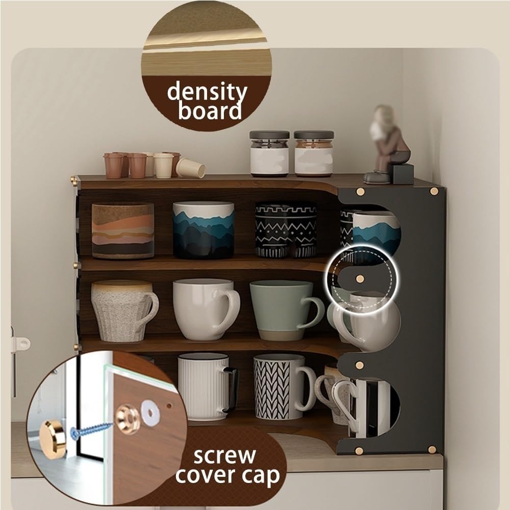 3 Tier Corner Storage Rack, Coffee Cup Holder Wall Mounted, Wall Mount Cup Holder Display Stand for Kitchen and Tea Bar(Black)